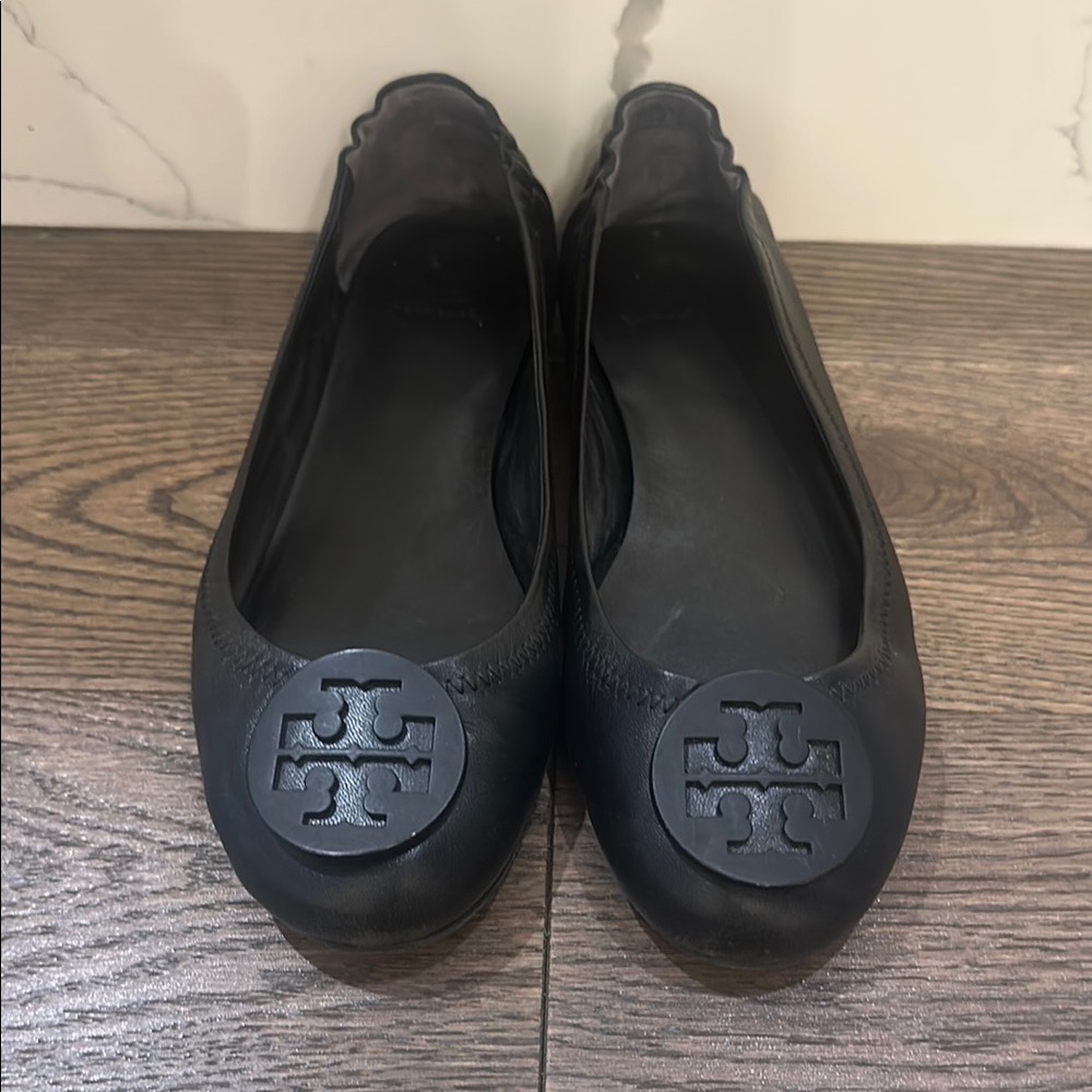 USED Tory Burch Black Leather Ballet Flats